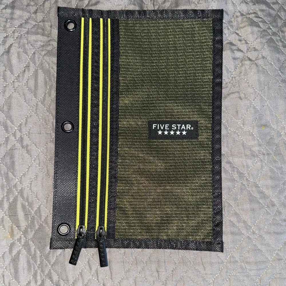 Five Star Black and Yellow Dual Zipper School Pencil Pen Marker Binder Pouch